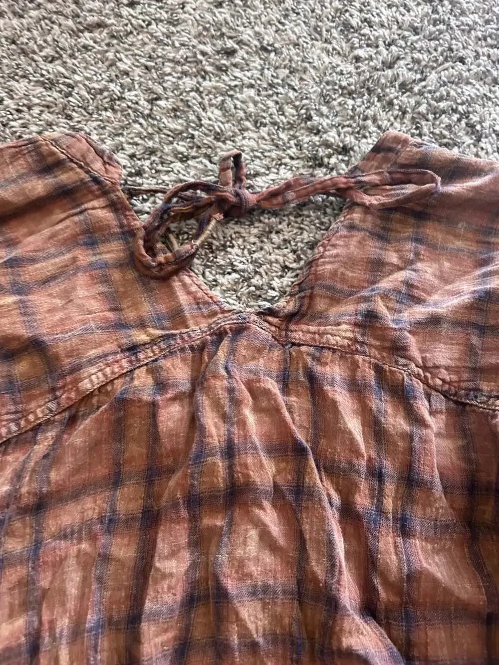 We The Free | Free People | women’s Brown Plaid  Button-Down distressed Top